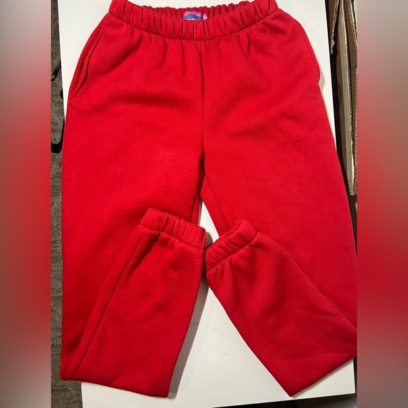 Edikted Pants - Edikted Red Track Pants with Elastic Cuffs